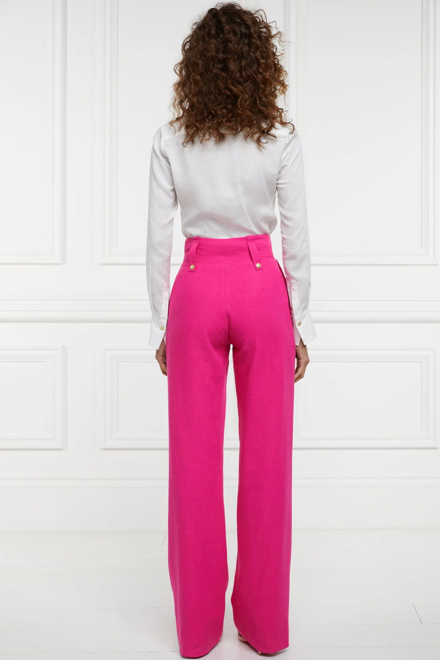 Best High Waisted Straight Trouser (Hot Pink Linen) Women Trousers|Tailoring
