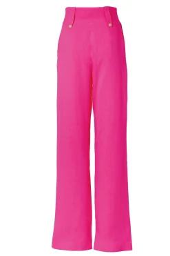 Best High Waisted Straight Trouser (Hot Pink Linen) Women Trousers|Tailoring
