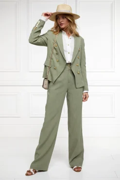 Fashion High Waisted Straight Trouser (Sage Linen) Women Trousers|Tailoring