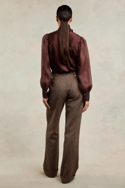 Discount High Waisted Wide Leg Trouser (Large Scale Brown Herringbone) Women Trousers|Tailoring