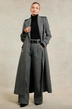 Fashion High Waisted Wide Leg Trouser (Wide Tooth Black Herringbone) Women Trousers|Tailoring