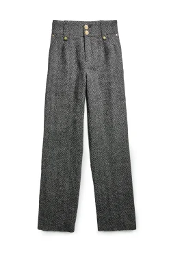 Fashion High Waisted Wide Leg Trouser (Wide Tooth Black Herringbone) Women Trousers|Tailoring