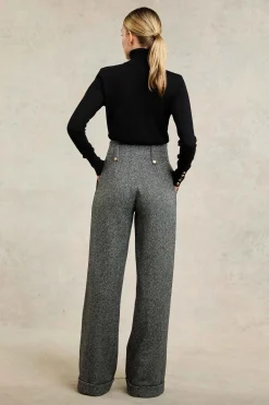 Fashion High Waisted Wide Leg Trouser (Wide Tooth Black Herringbone) Women Trousers|Tailoring