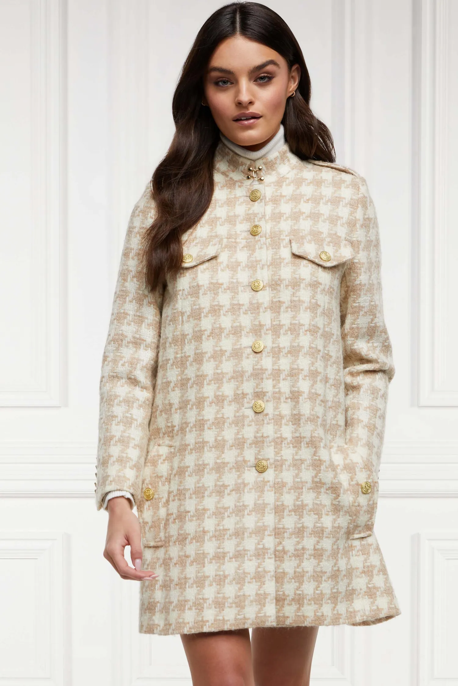 Best Highbury Cape Coat (Camel Houndstooth) Women Capes|Tailoring