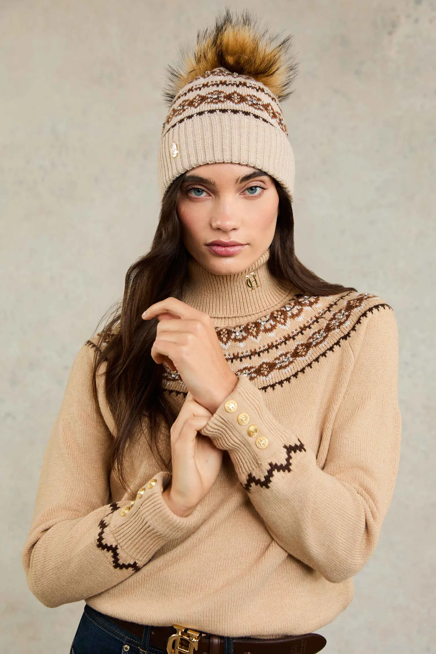 Outlet Jennifer Fairisle Bobble Hat (Light Camel) Women Hats & Headbands|Hats & Headbands