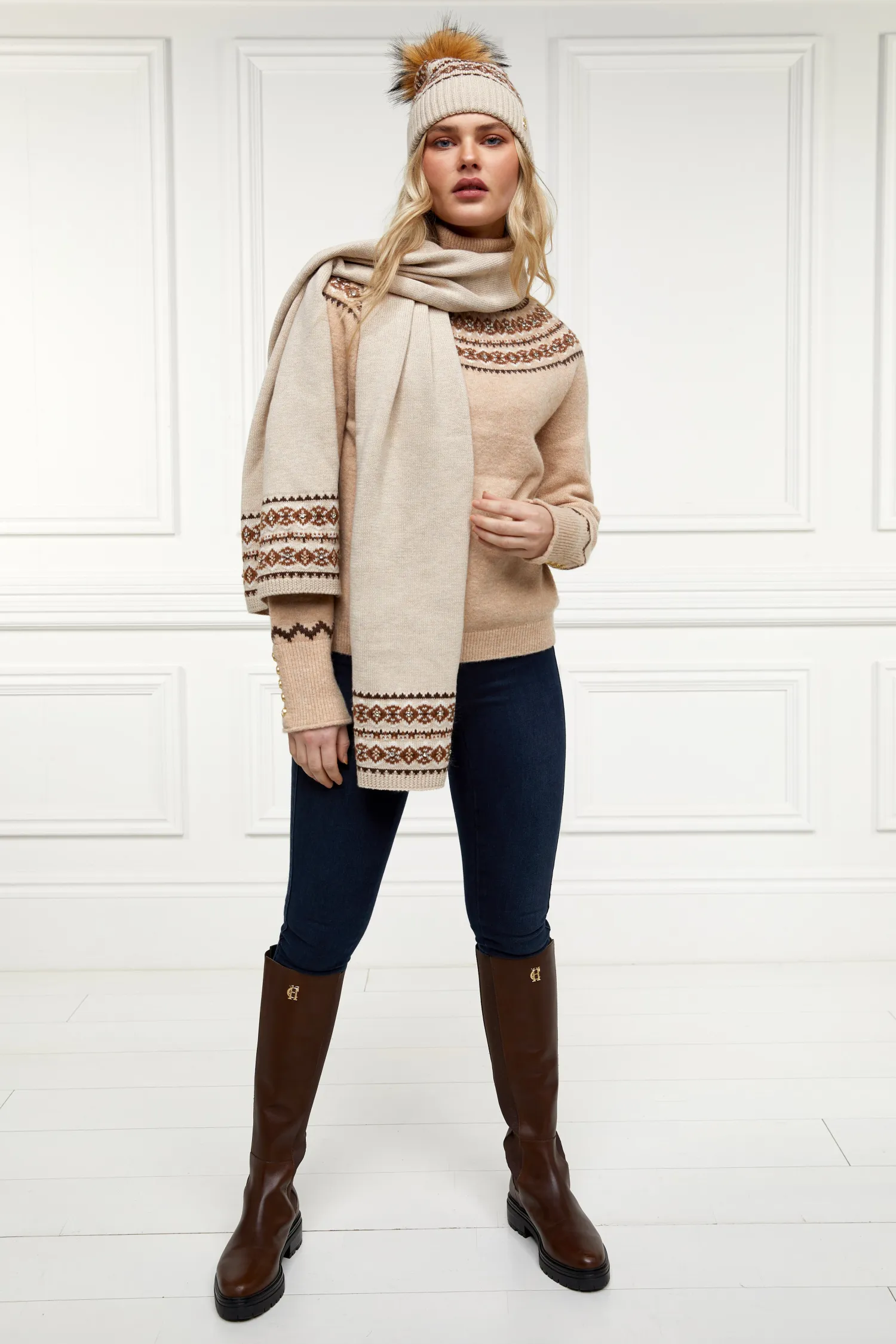 Best Jennifer Fairisle Scarf (Light Camel) Women Scarves|Scarves