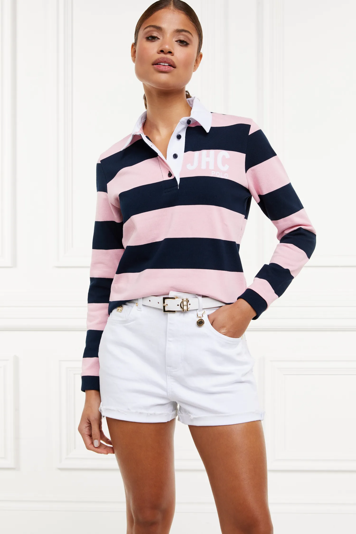 Clearance JHC Sweatshirt (Ink Navy Pale Pink) Women Polo Shirts & Tees|Polo Shirts