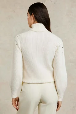 Clearance Kelsie Rib Embellished Roll Neck Women Knitwear