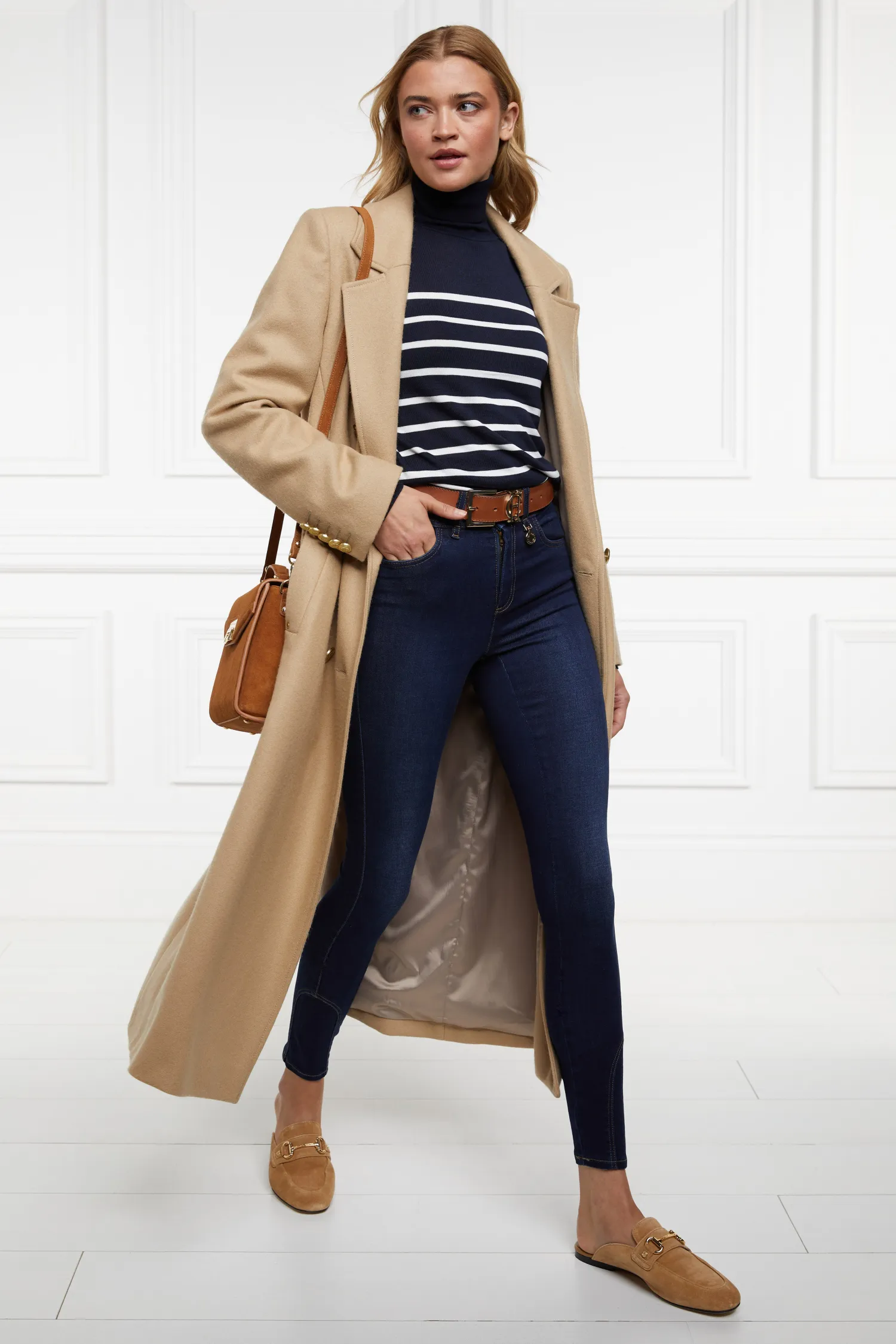Hot Kelsie Roll Neck Knit (Ink Navy Natural Stripe) Women Knitwear