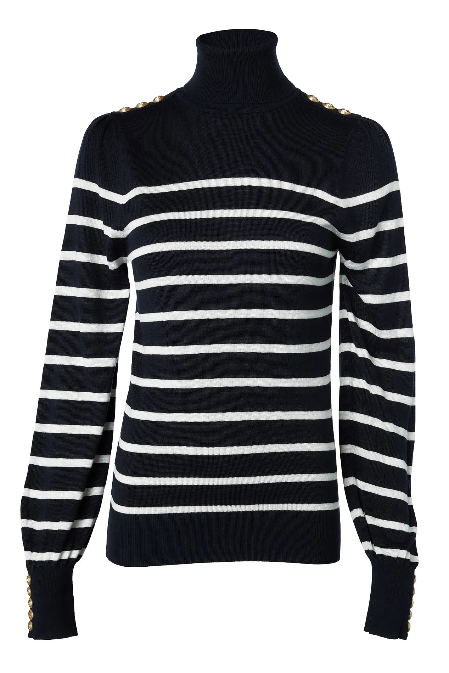 Hot Kelsie Roll Neck Knit (Ink Navy Natural Stripe) Women Knitwear