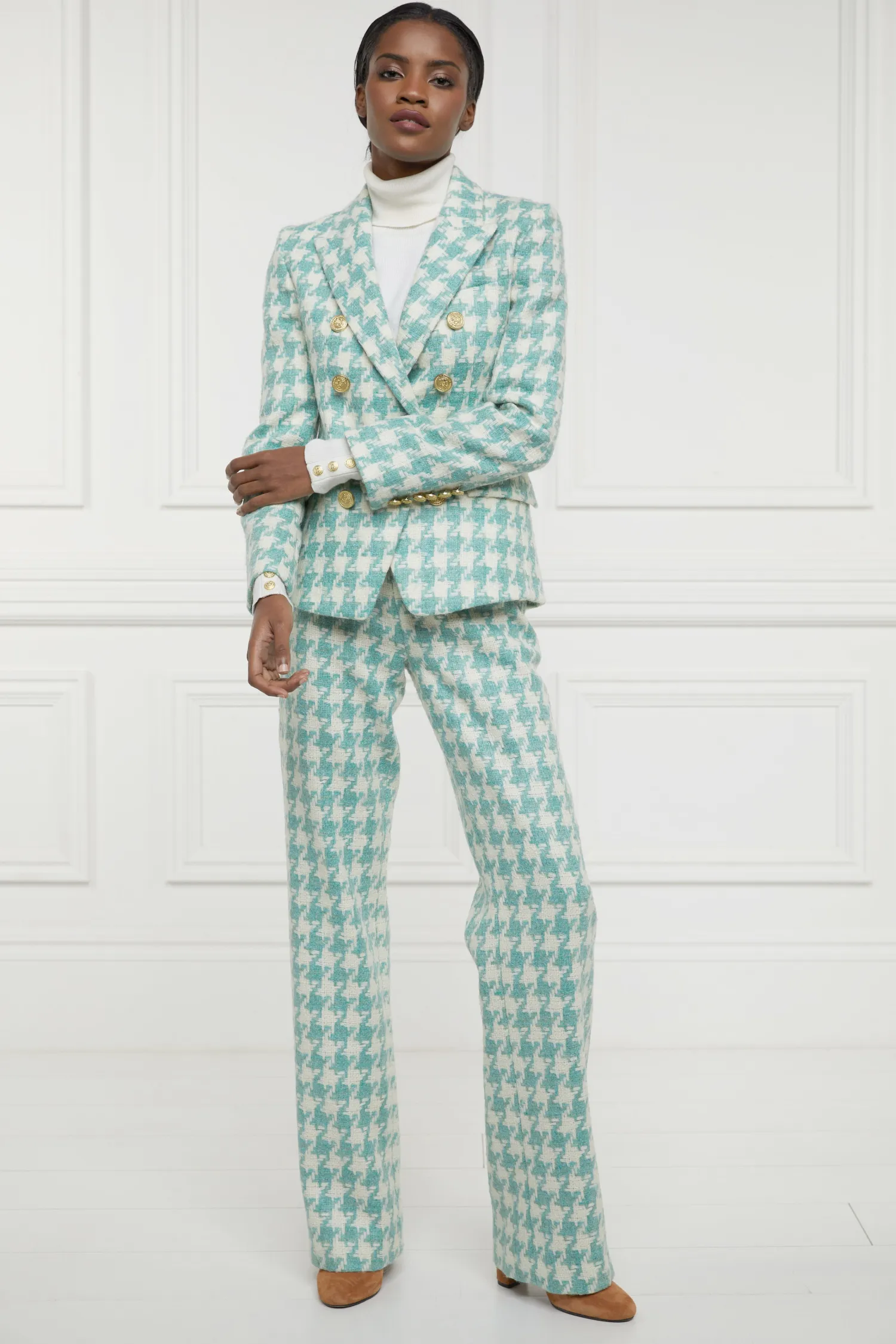 Fashion Knightsbridge Blazer (Large Scale Teal Houndstooth) Women Blazers|Tailoring