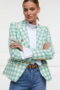 Fashion Knightsbridge Blazer (Large Scale Teal Houndstooth) Women Blazers|Tailoring
