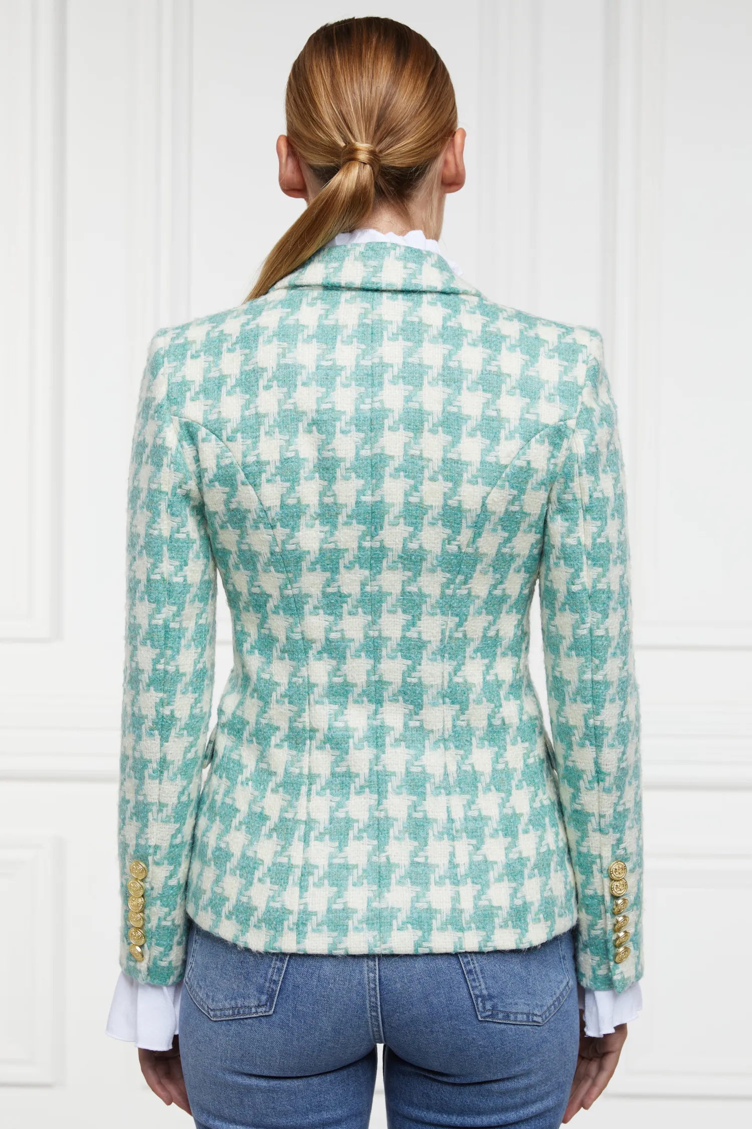 Fashion Knightsbridge Blazer (Large Scale Teal Houndstooth) Women Blazers|Tailoring