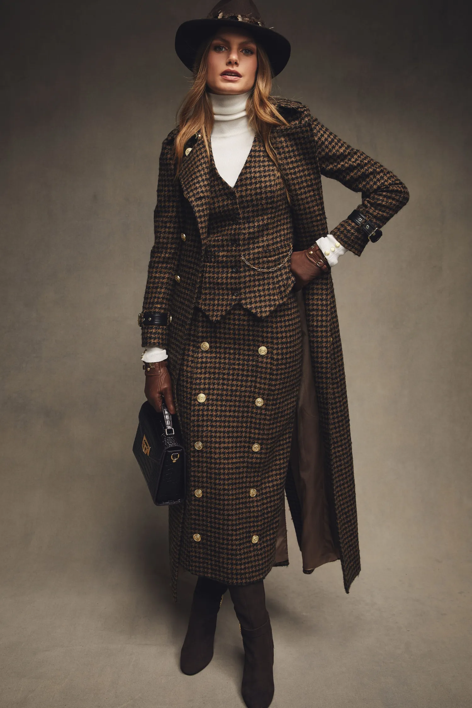 Best Knightsbridge Maxi Skirt (Chocolate Houndstooth) Women Skirts|Tailoring