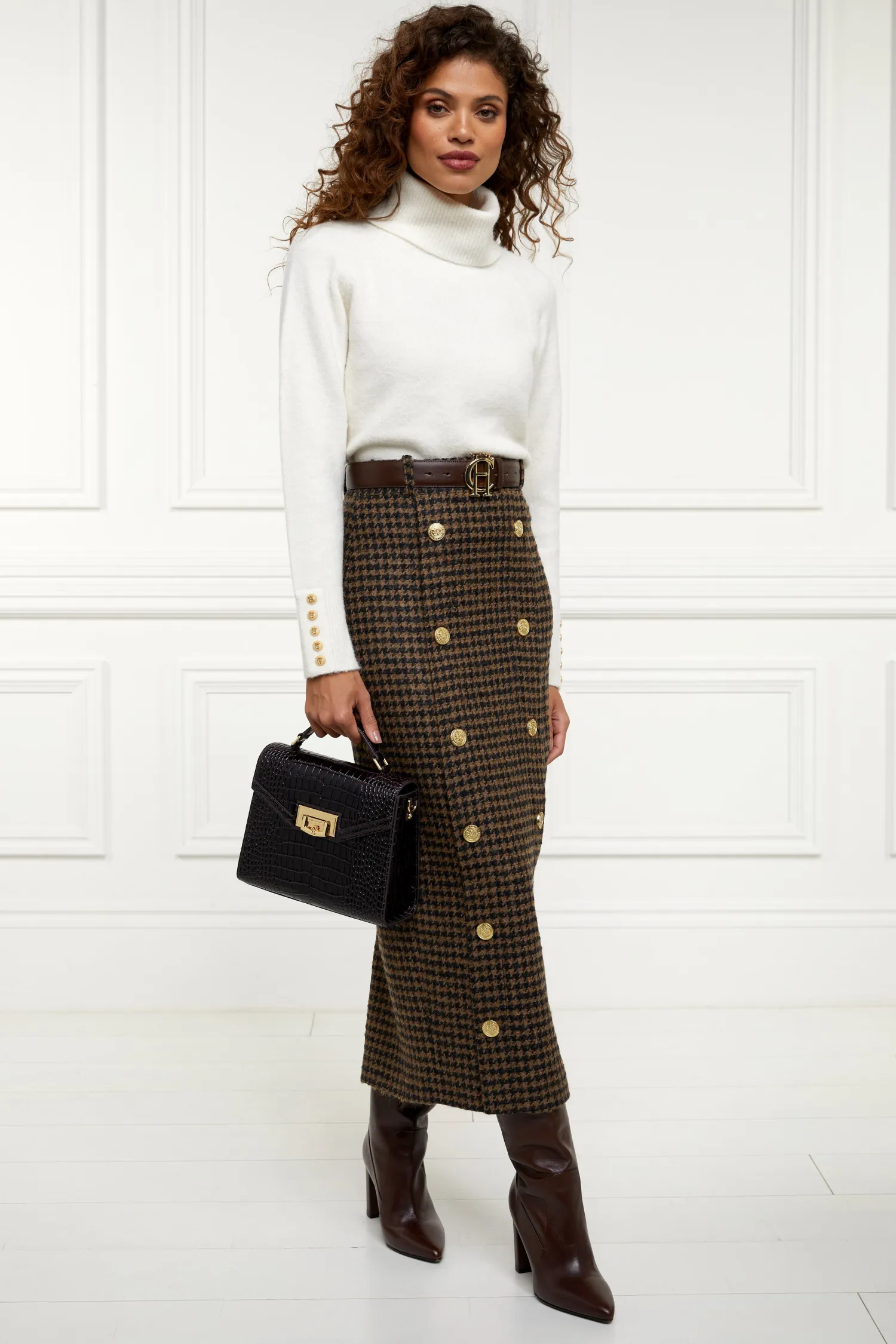 Best Knightsbridge Maxi Skirt (Chocolate Houndstooth) Women Skirts|Tailoring