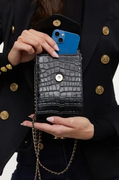 Outlet Knightsbridge Phone Pouch (Black Croc) Women Crossbody Bags|Clutch Bags