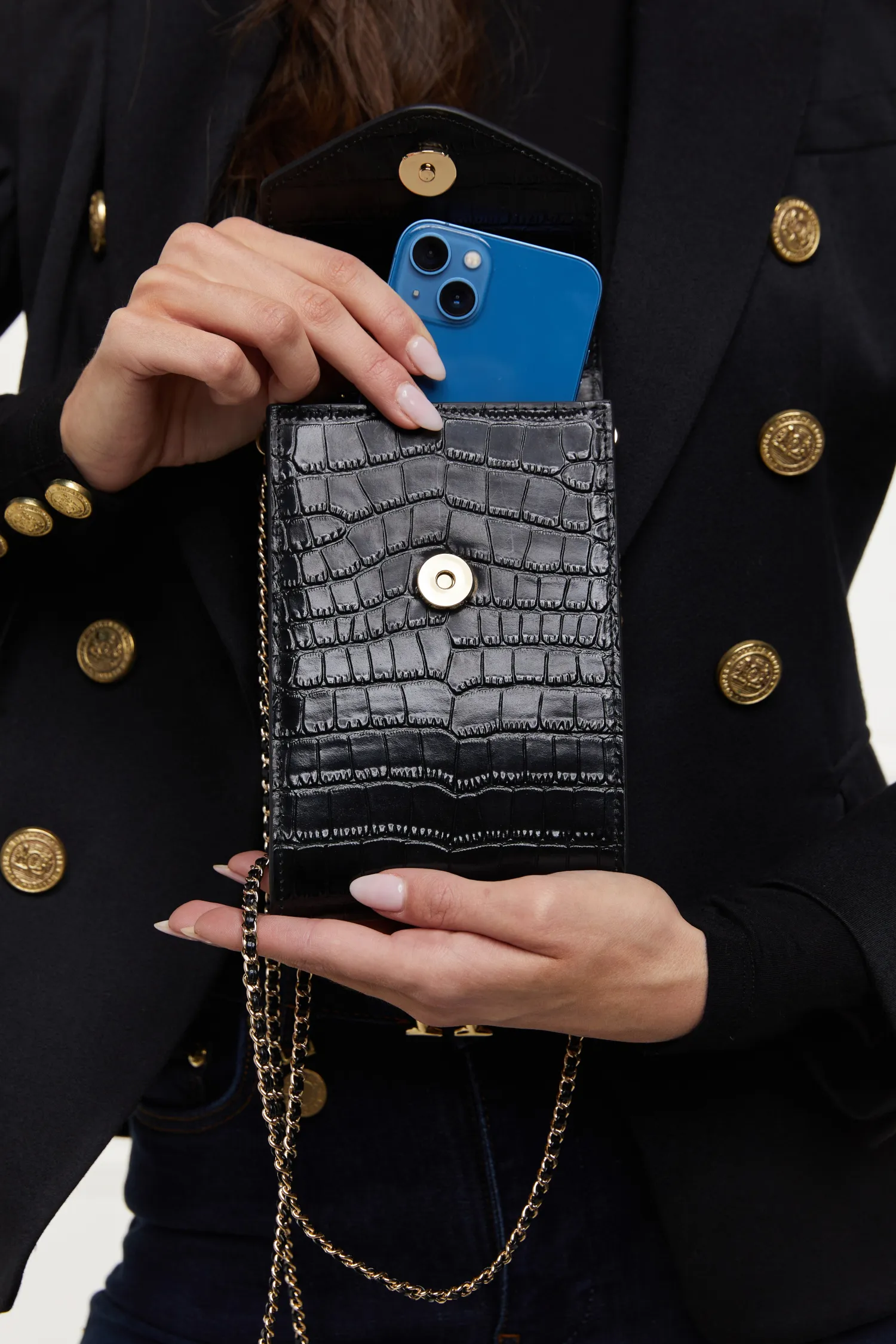 Outlet Knightsbridge Phone Pouch (Black Croc) Women Crossbody Bags|Clutch Bags