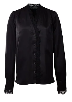 Discount Lace V-Neck Blouse (Black Satin) Women Shirts & Blouses