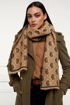 New Lightweight Monogram Scarf (Light Camel Forest Green) Women Scarves|Scarves