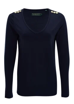 Best Long Sleeve V-Neck Tee (Ink Navy) Women Tees|Tops