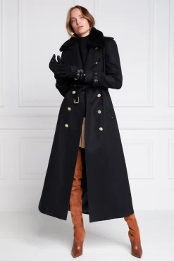Best Marlborough Shearling Trench Coat (Soft Black) Women Trench Coats|Coats