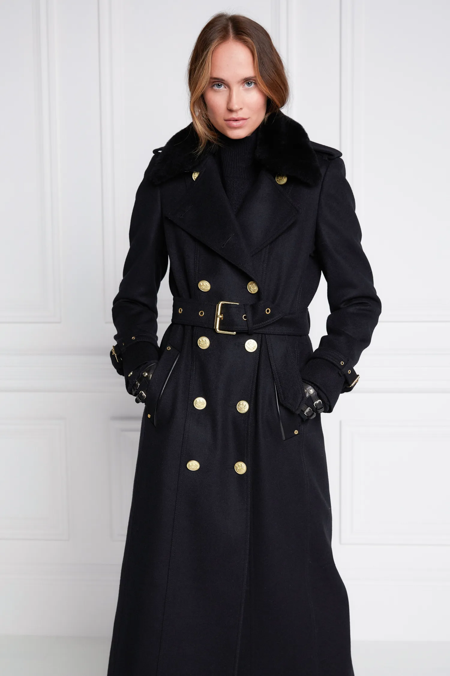 Best Marlborough Shearling Trench Coat (Soft Black) Women Trench Coats|Coats