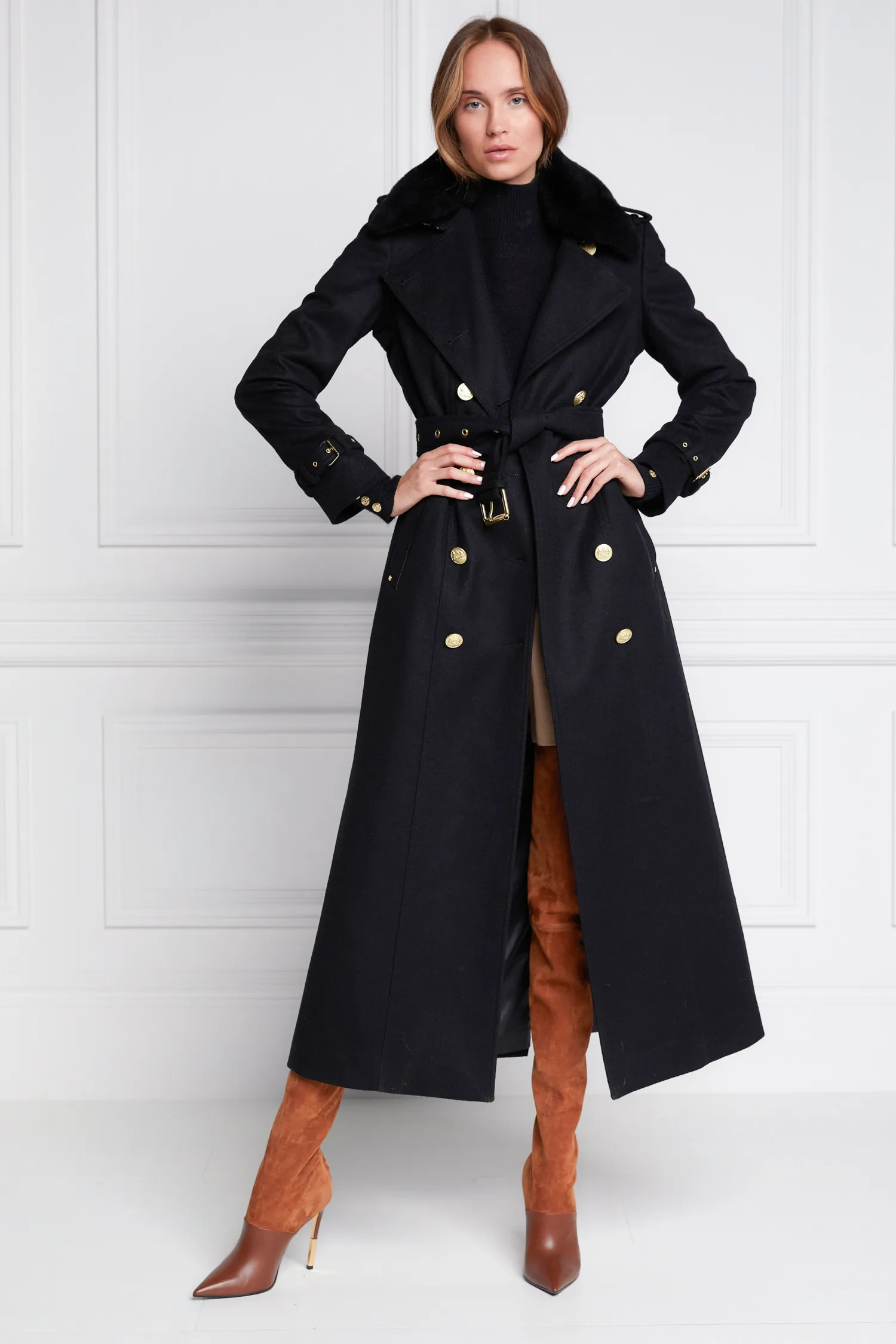 Best Marlborough Shearling Trench Coat (Soft Black) Women Trench Coats|Coats