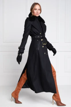 Best Marlborough Shearling Trench Coat (Soft Black) Women Trench Coats|Coats