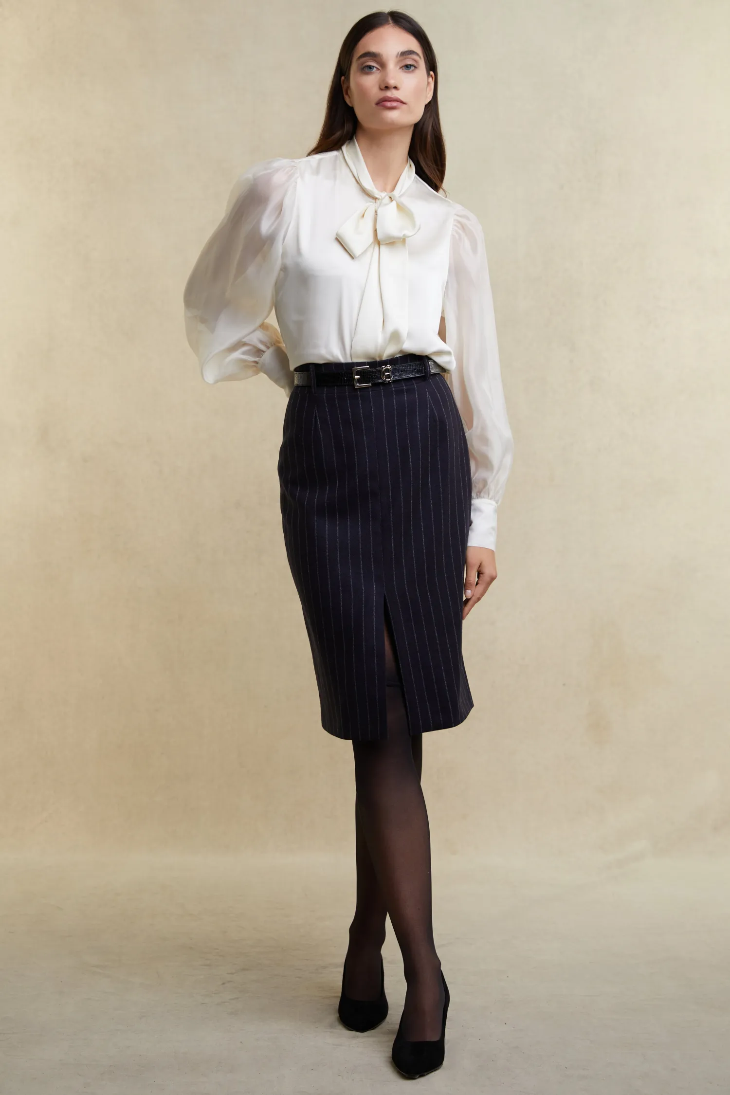 Outlet Mayfair Pencil Skirt (Navy Chalk Pinstripe) Women Briefcase|Skirts