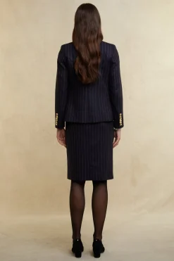 Outlet Mayfair Pencil Skirt (Navy Chalk Pinstripe) Women Briefcase|Skirts