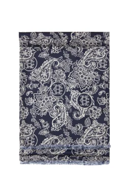 Online Men's Silk Scarf (Ink Navy Cream Paisley) Scarves|Scarves