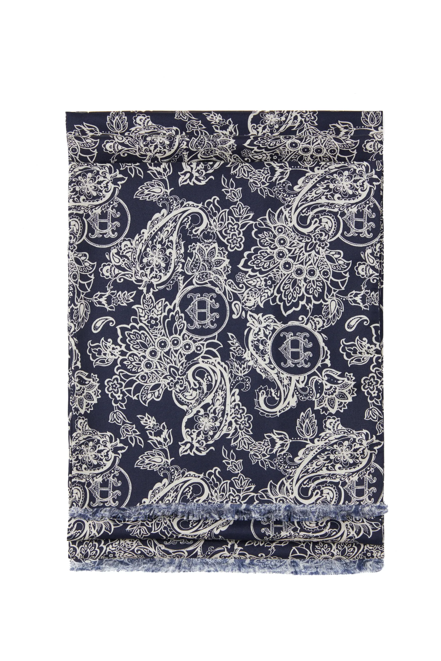 Online Men's Silk Scarf (Ink Navy Cream Paisley) Scarves|Scarves