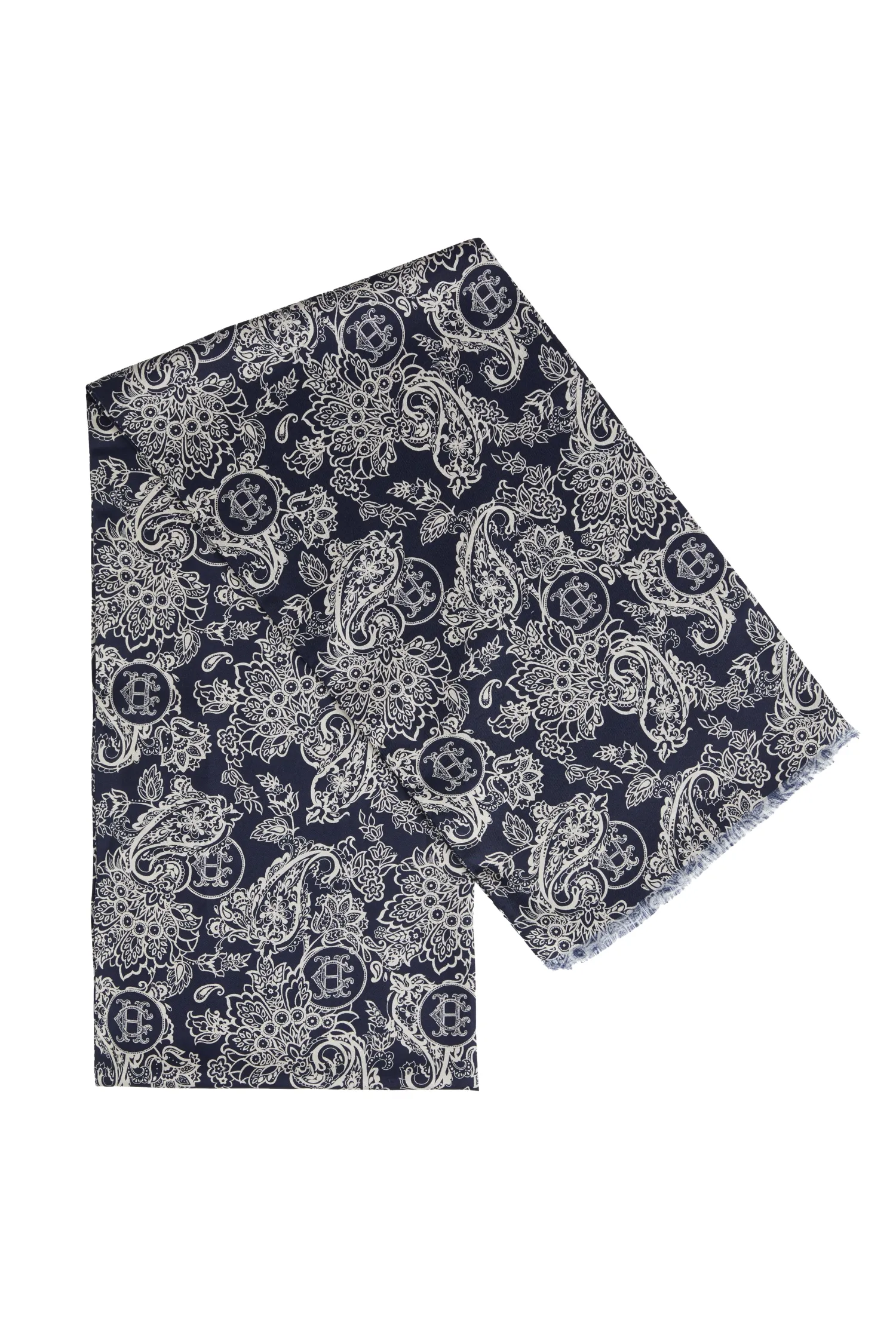 Online Men's Silk Scarf (Ink Navy Cream Paisley) Scarves|Scarves