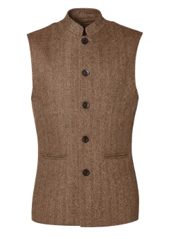 Clearance Nehru Gilet (Large Scale Brown Herringbone) Gilets|Waistcoats