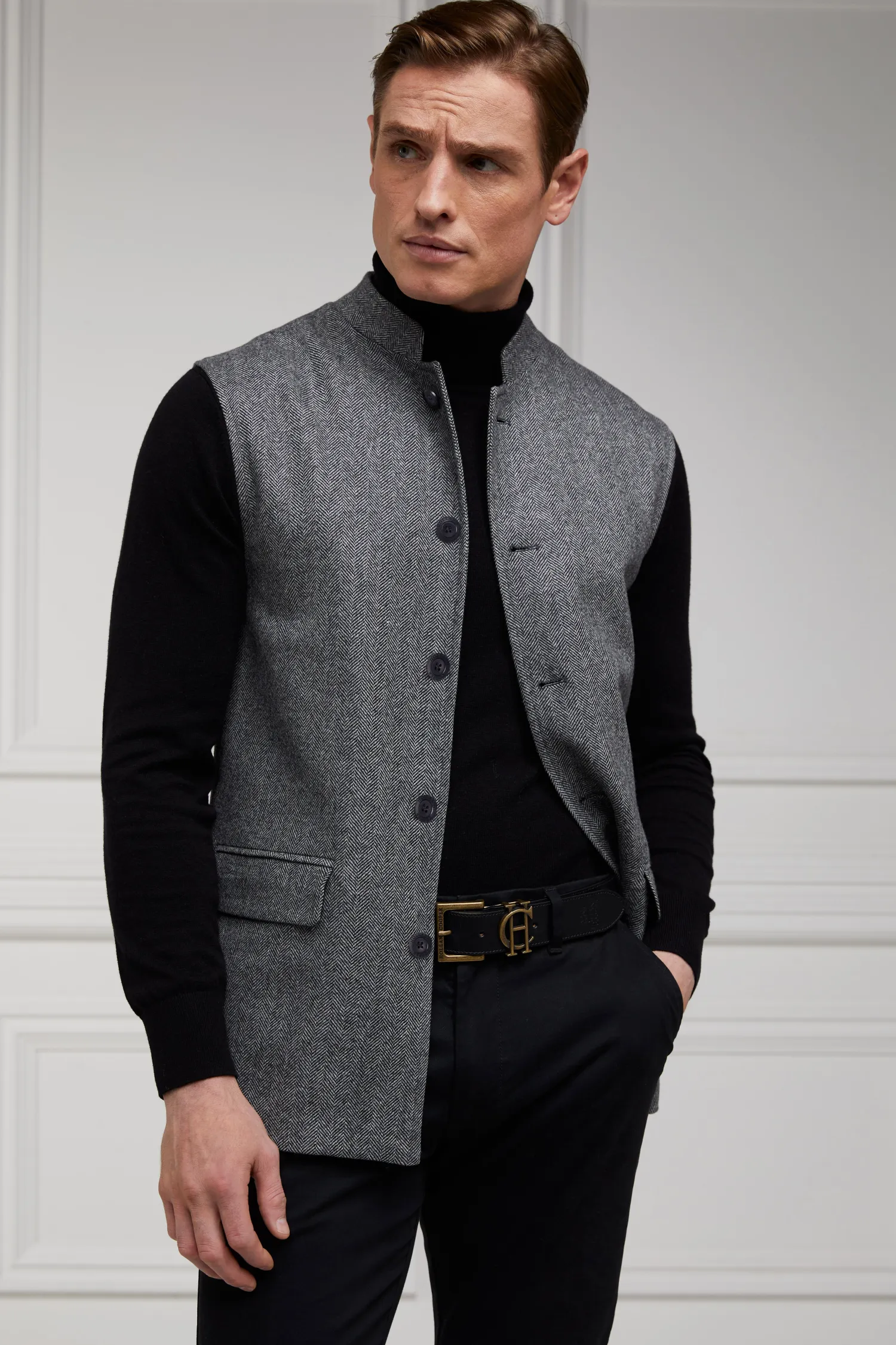 Clearance Nehru Gilet (Mono Herringbone) Gilets|Waistcoats