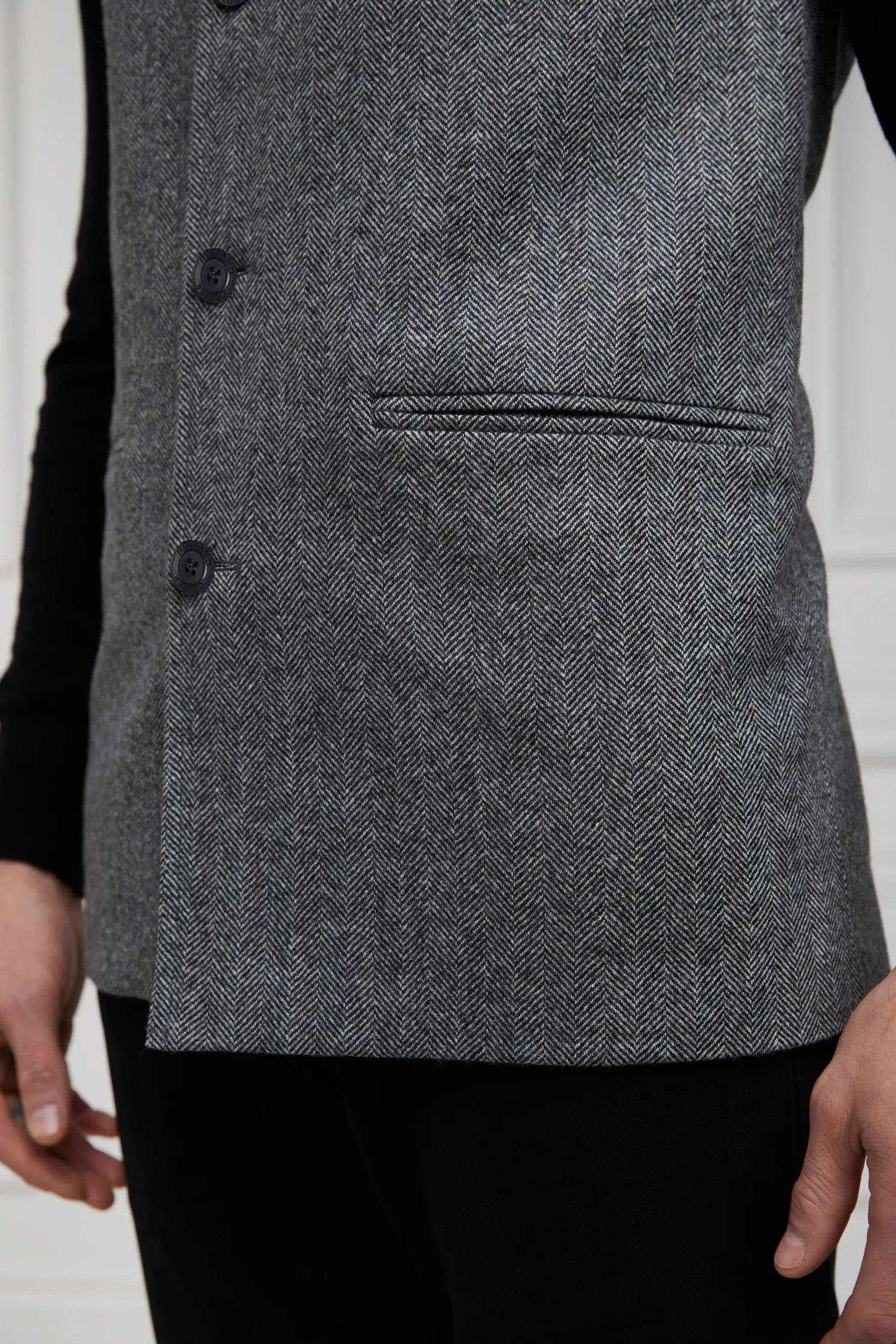 Clearance Nehru Gilet (Mono Herringbone) Gilets|Waistcoats