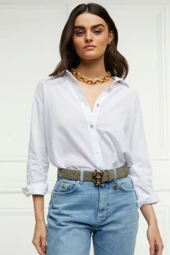 Discount Oversized Cotton Lace Shirt (Tick Stripe Sky Blue) Women Shirts & Blouses