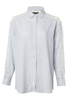 Discount Oversized Cotton Lace Shirt (Tick Stripe Sky Blue) Women Shirts & Blouses