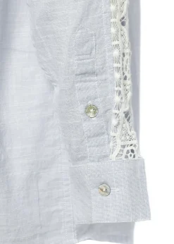 Discount Oversized Cotton Lace Shirt (Tick Stripe Sky Blue) Women Shirts & Blouses