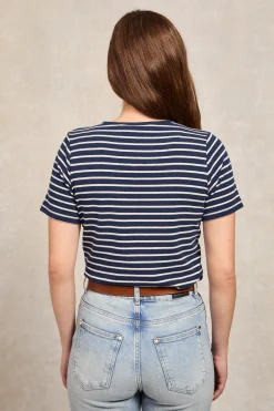 Sale Padstow Crew Neck Tee (Ink Navy Natural Stripe) Women Tees|Tops