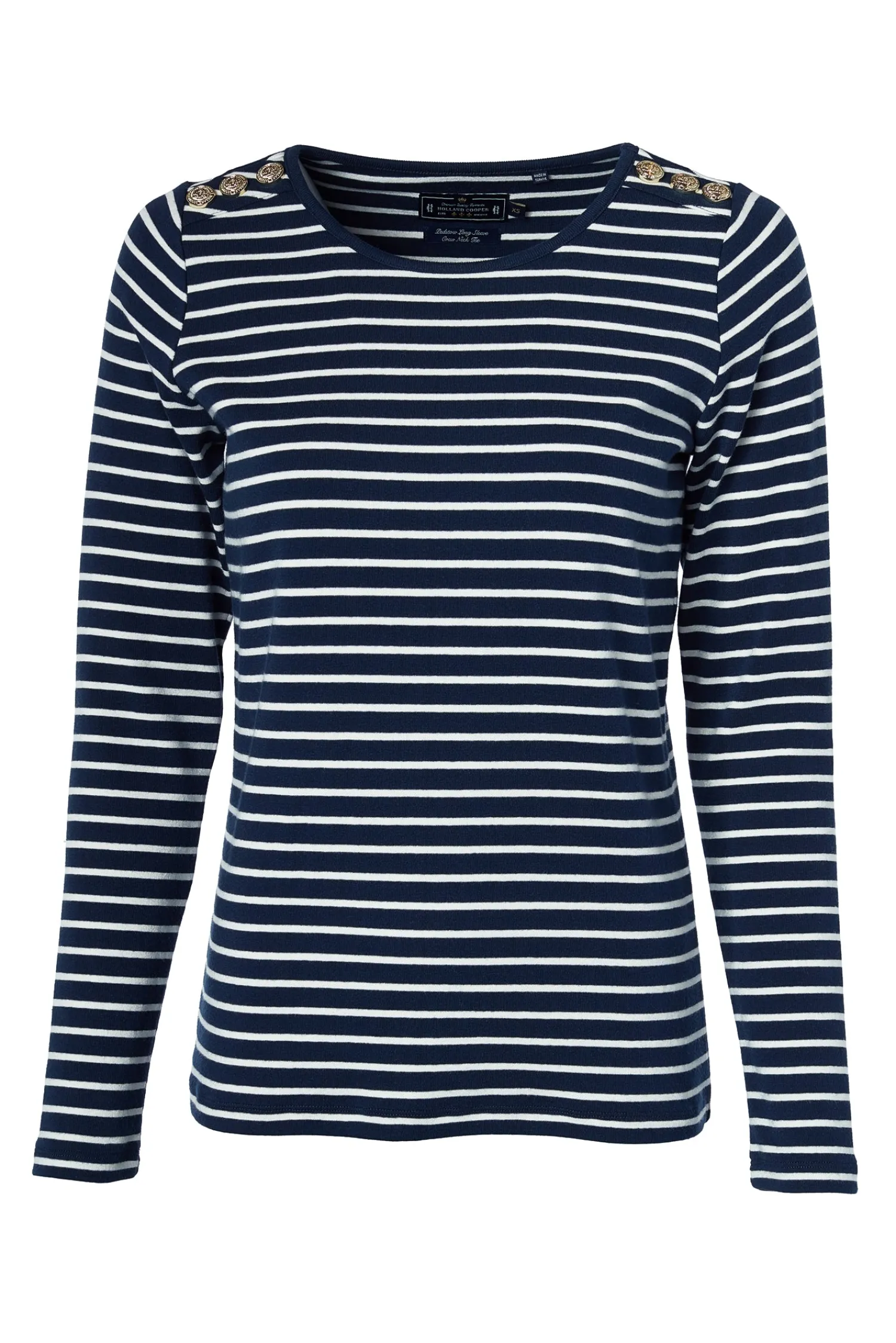 Outlet Padstow Long Sleeve Crew Neck Tee (Ink Navy Natural Stripe) Women Tees|Tops