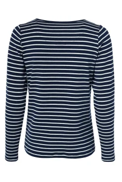Outlet Padstow Long Sleeve Crew Neck Tee (Ink Navy Natural Stripe) Women Tees|Tops