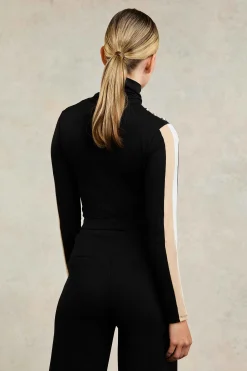 Sale Panel Long Sleeve Roll Neck (Black Camel) Women Tops