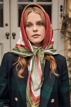 Hot Regal Horse Silk Scarf (Racing Green Heritage Red) Women Scarves|Scarves