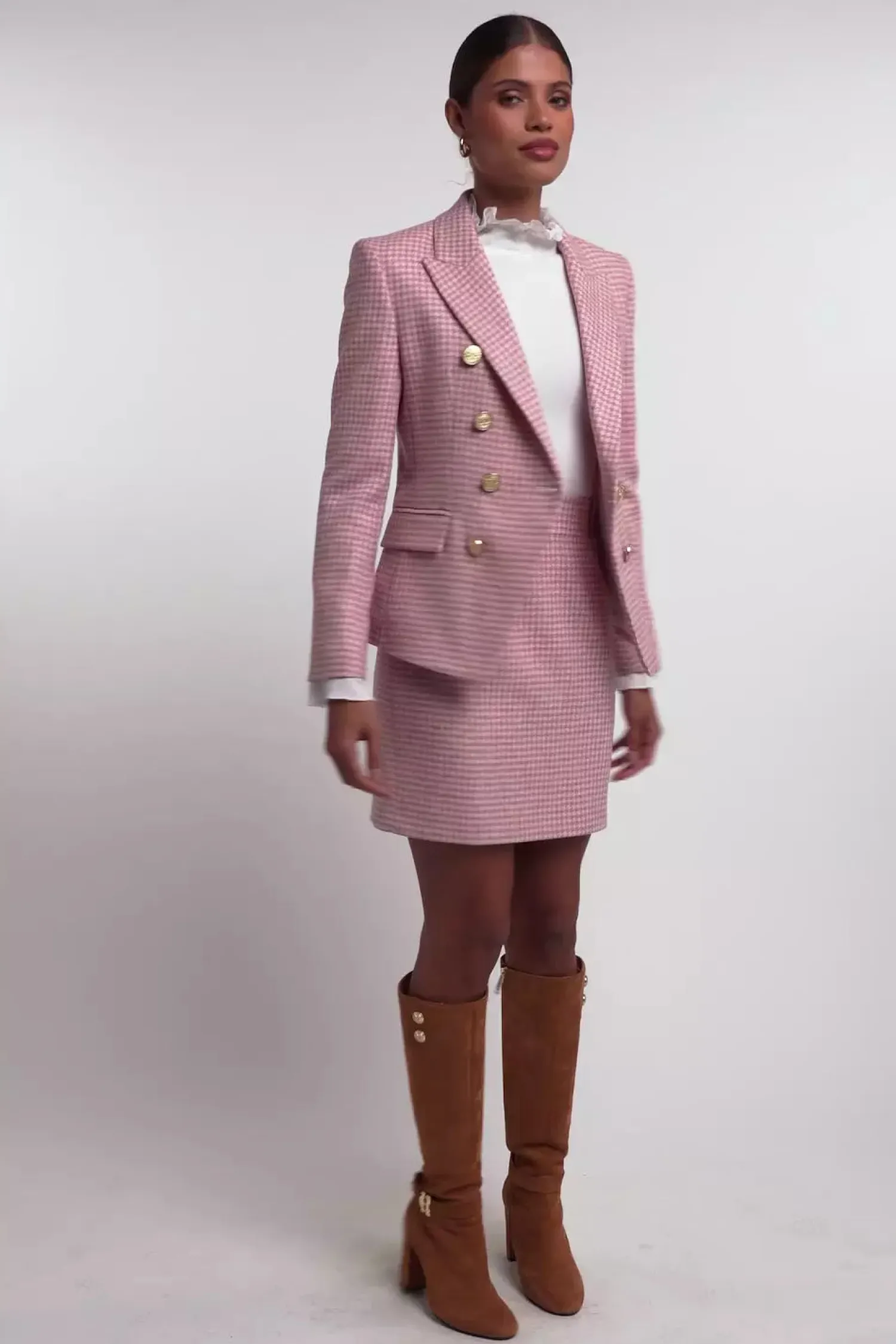 Clearance Regency Skirt (Light Pink Puppytooth) Women Skirts|Tailoring
