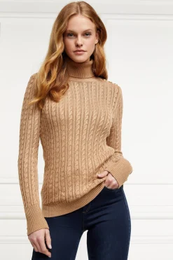 New Seattle Roll Neck Cable Knit (Dark Camel Marl) Women Knitwear