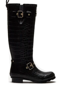 Online Sherpa Lined Regency Wellington (Black Croc) Women Wellington Boots