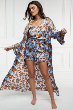 Fashion Silk Full Length Dressing Gown (Sky Blue) Women Sleepwear