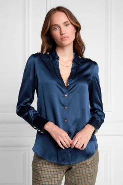 Clearance Silk V-Neck Blouse (Petrol Blue) Women Shirts & Blouses