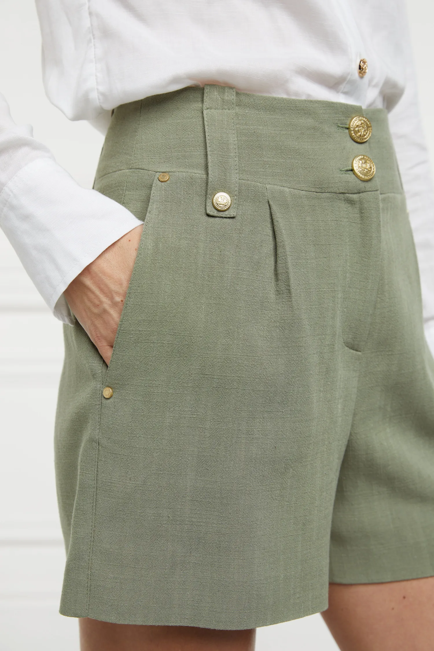Outlet Tailored Short (Sage Linen) Women Shorts|Tailoring